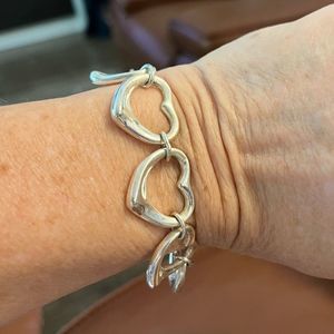 Silver open heart 7” toggle bracelet